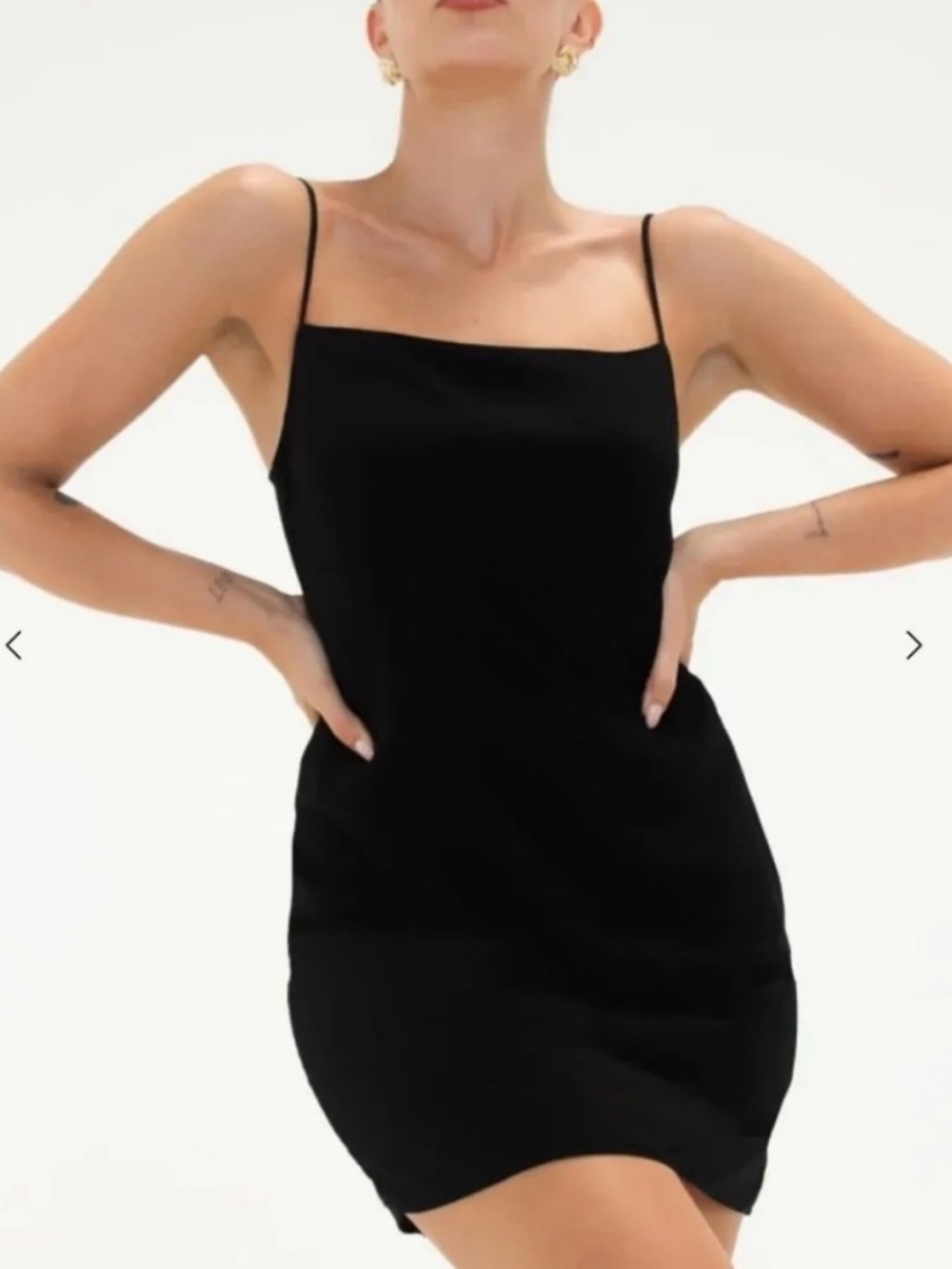 Rumored Black Mini Slip Dress with Spaghetti Straps